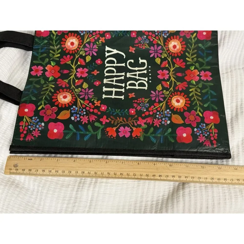 NW/OT Natural Life Reusable Tote Grocery Flower Floral Large Happy Happy Bag